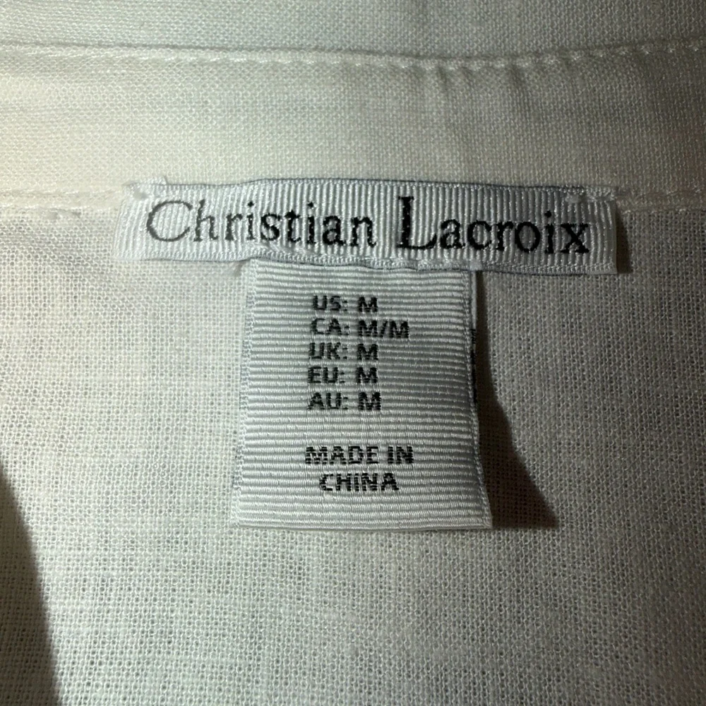 Christian Lacroix Womens White Linen Blend Eyelet Summer Button-Down Shirt EUC M - Picture 4 of 5